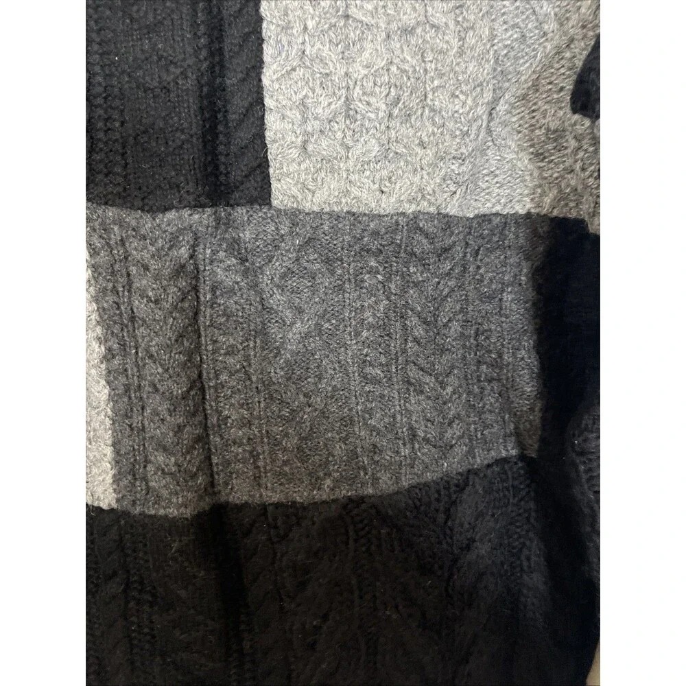 J. CREW Men's Patchwork Cable-Knit Sweater Black Gray  Wool-Cashmere Size Small